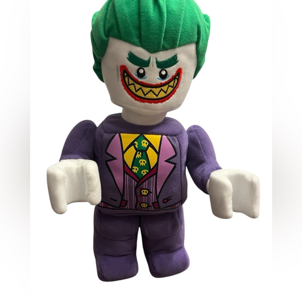 LEGO Joker Plush with Green Hair and Purple Outfit.